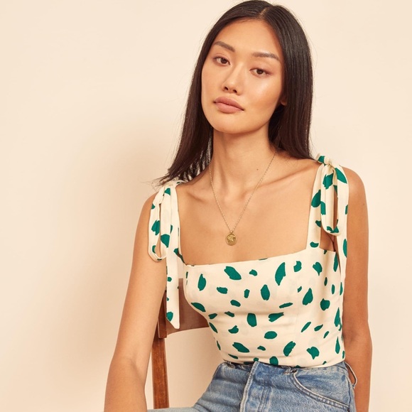Reformation Tops - Reformation Ellora Top Green Polka Dot Rare